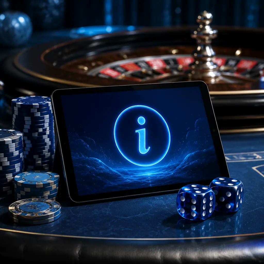 Tablet dengan simbol bantuan di samping dadu casino