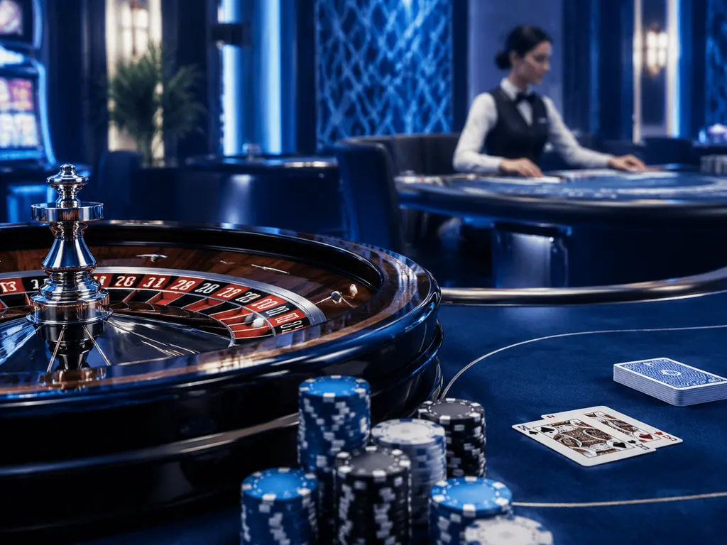 Studio meja roulette dan blackjack dengan dealer dewasa