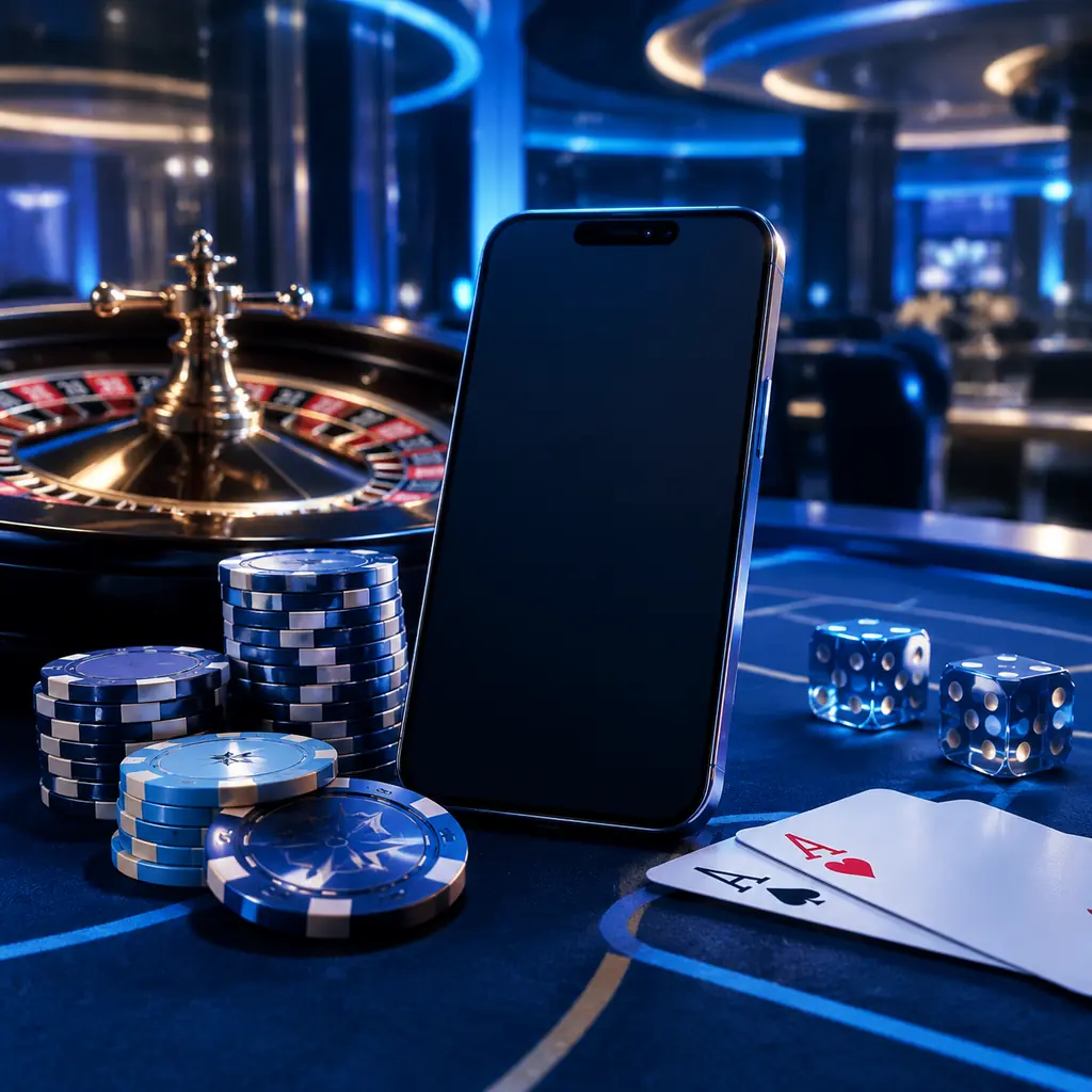 Ponsel di samping chip roulette pada meja casino