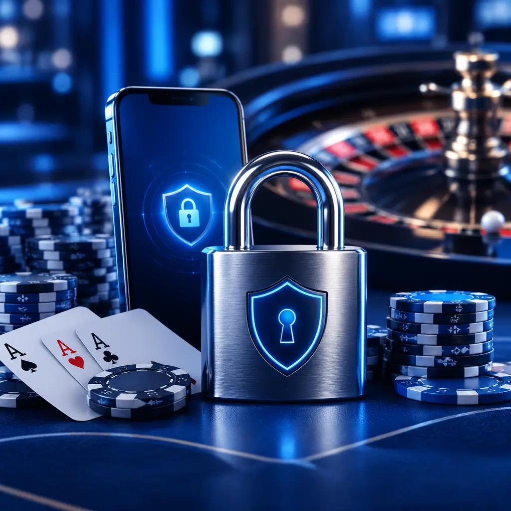 Gembok dan ponsel di samping kartu casino